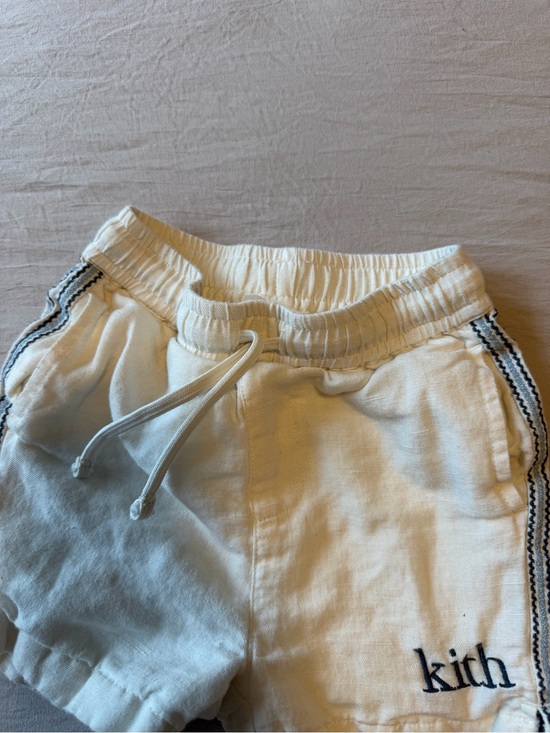 Kith Other - Kith Cream Off-White Kids Drawstring Shorts with Navy Trim